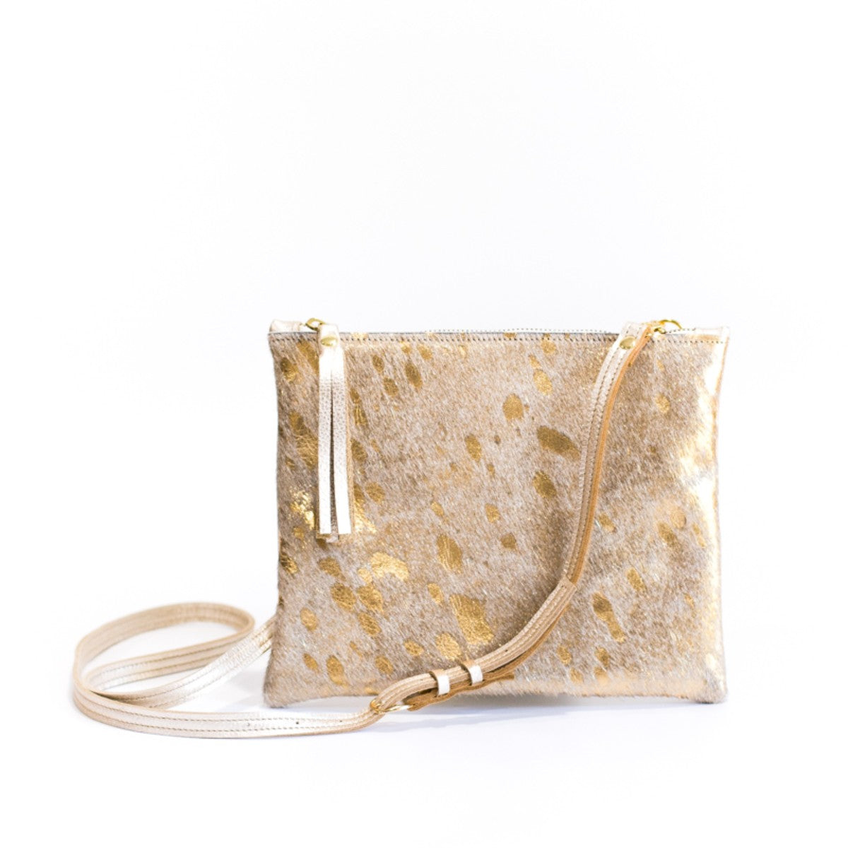 Crossbody Suede Handbag with Gold Hardware - Magnetic Clos (784038)