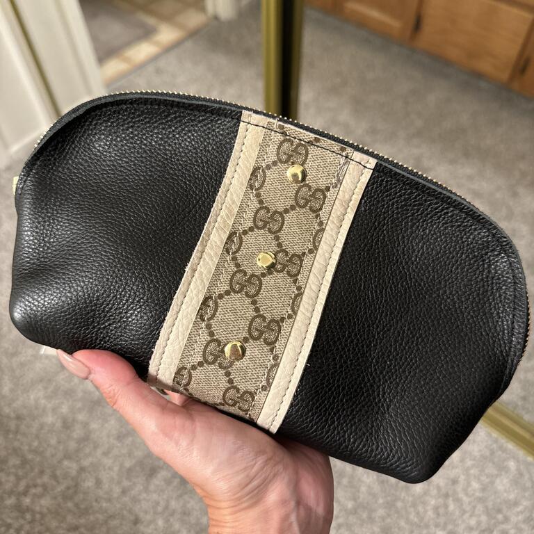 Clara Cosmetic Pouch In Leather | Upcycled GG