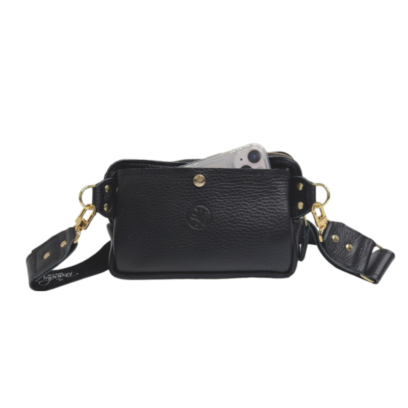 Bella Belt Bag In Black Leather | Upcycled LV