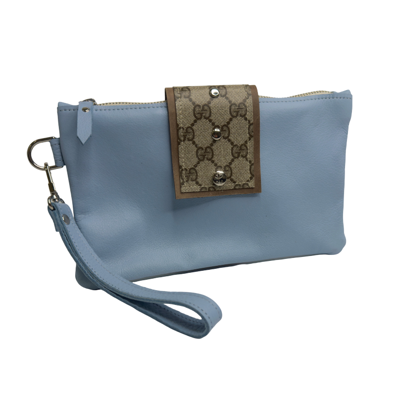 Stella Wristlet In Chambray Leather | Upcycled GG