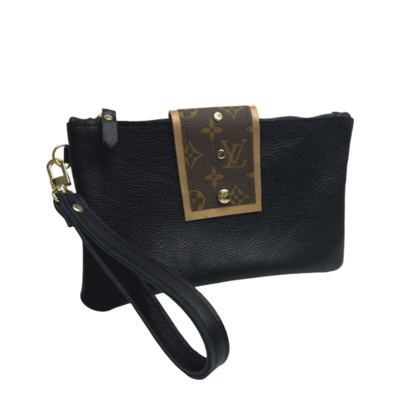 Stella Wristlet In Black Leather | Upcycled LV