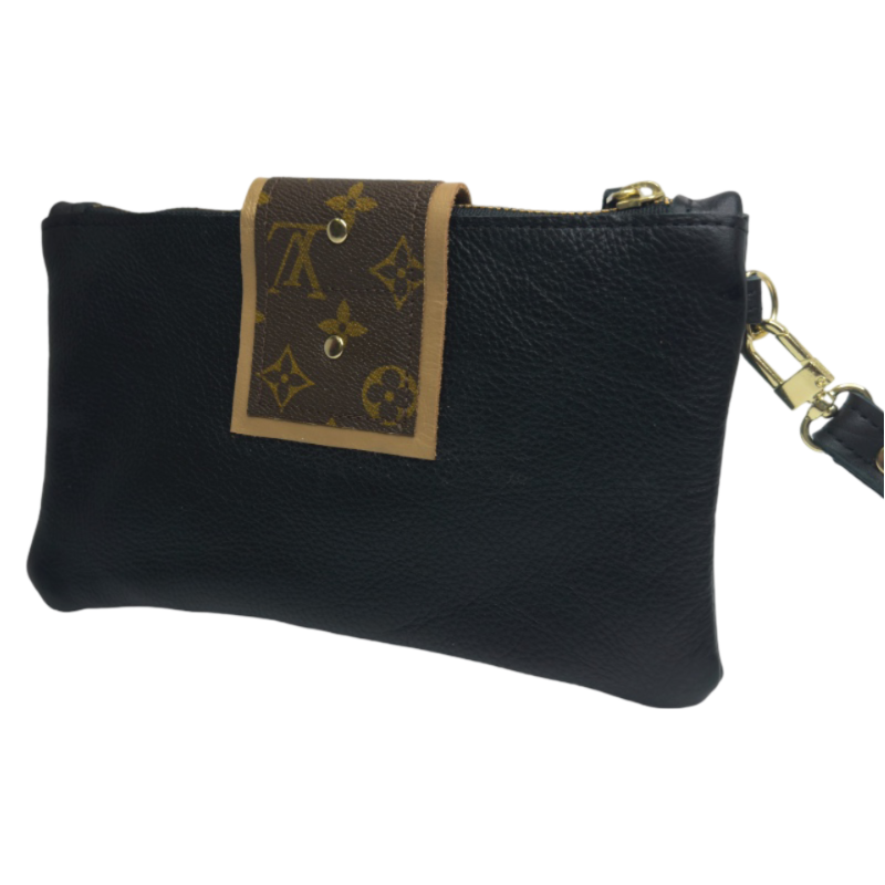 Stella Wristlet In Black Leather | Upcycled LV