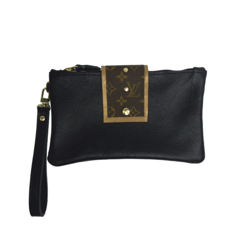 Stella Wristlet In Black Leather | Upcycled LV