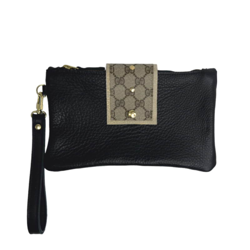 Stella Wristlet In Black Leather | Upcycled GG