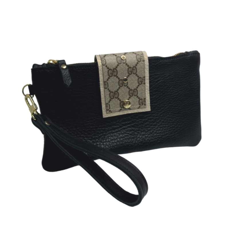 Stella Wristlet In Black Leather | Upcycled GG