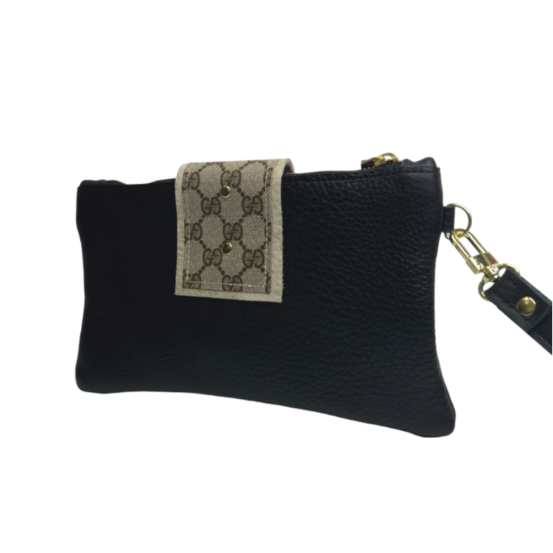 Stella Wristlet In Black Leather | Upcycled GG