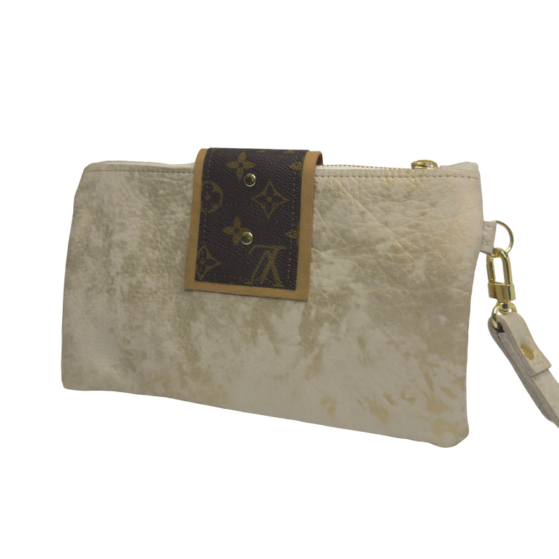 Stella Wristlet In Stone Leather | Upcycled LV