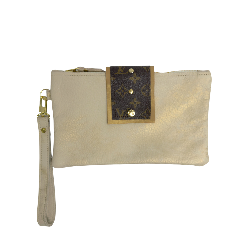 Stella Wristlet In Stone Leather | Upcycled LV