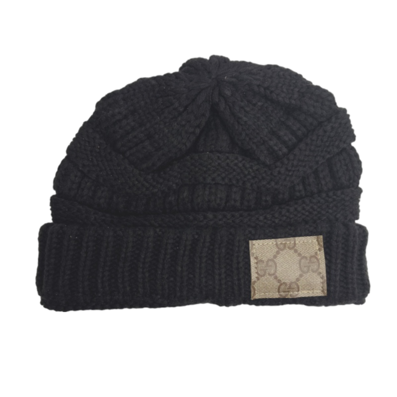 GlacierGlam Beanie In Black Knit | Upcycled LV, GG