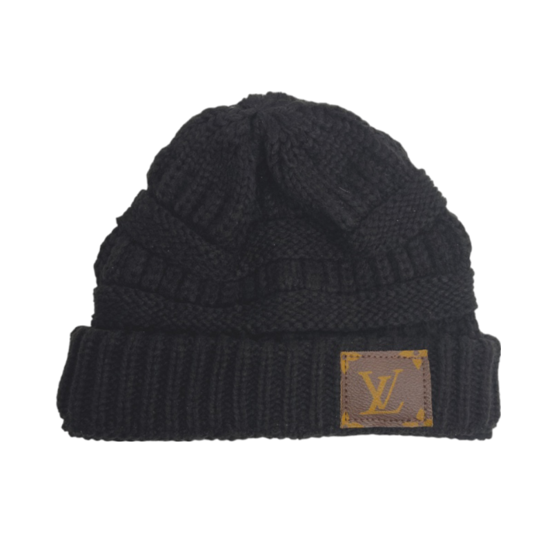 GlacierGlam Beanie In Black Knit | Upcycled LV, GG