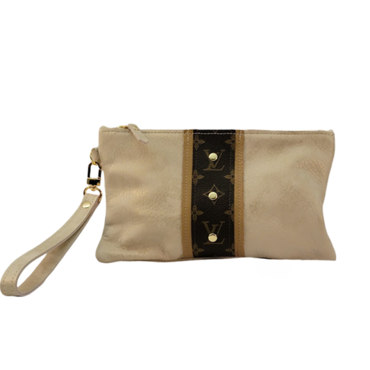 Cathy Wristlet In Stone Leather | Upcycled LV