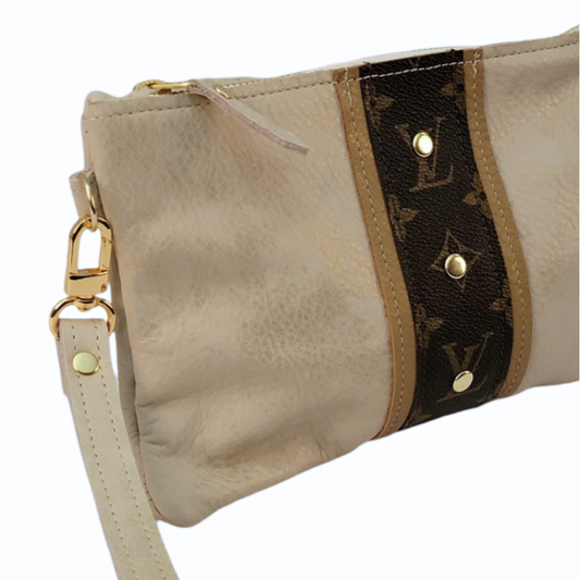 Cathy Wristlet In Stone Leather | Upcycled LV