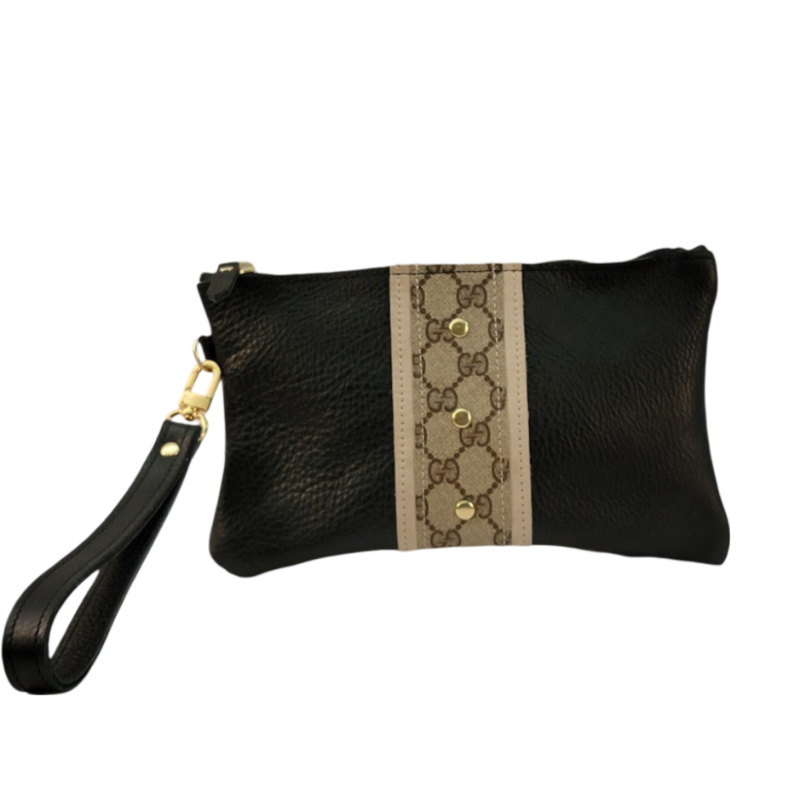 Cathy Wristlet In Black Leather | Upcycled GG