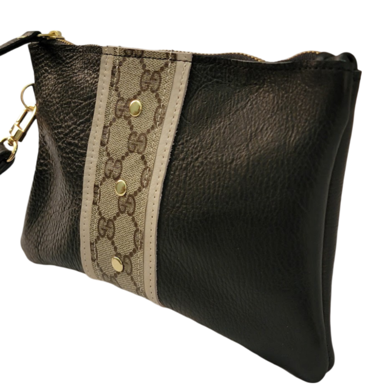 Cathy Wristlet In Black Leather | Upcycled GG