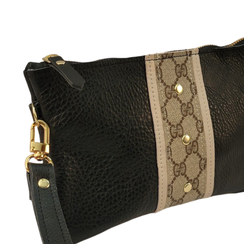 Cathy Wristlet In Black Leather | Upcycled GG