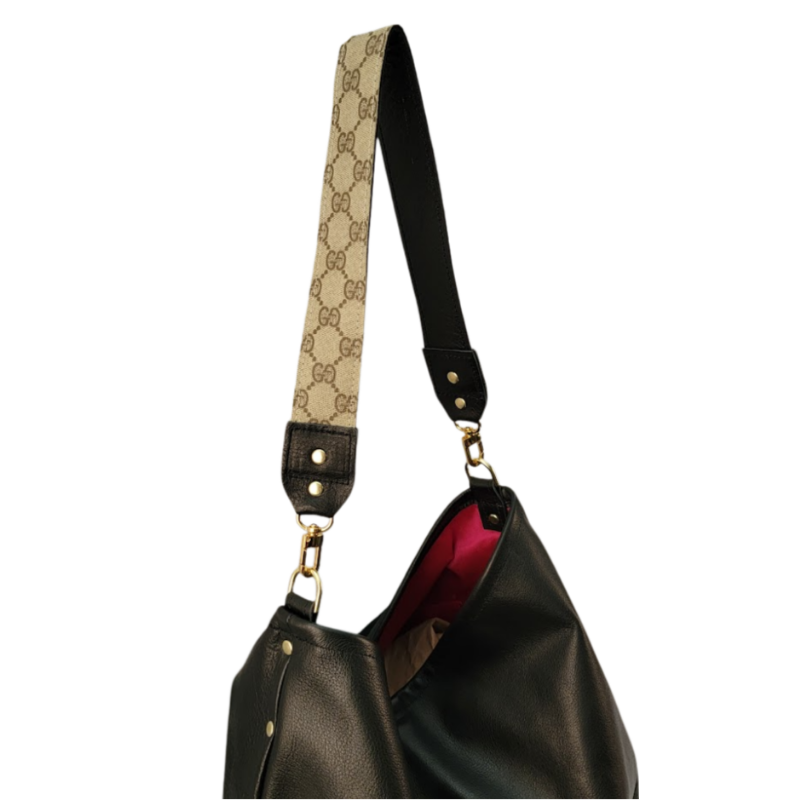 black leather designer bag strap