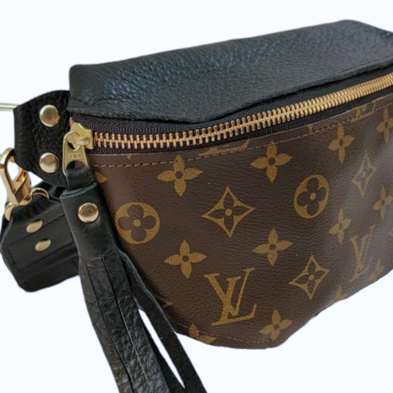 Upcycled LV Full Front Belt Bag in Black Leather | Britt