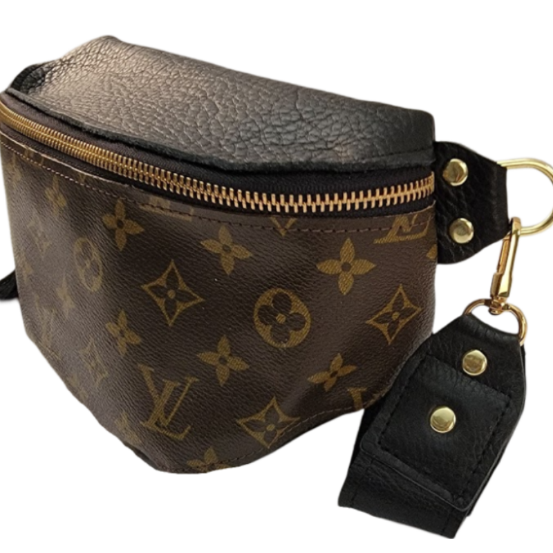 Upcycled LV Full Front Belt Bag in Black Leather | Britt