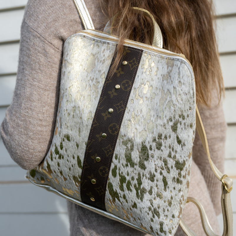 Upcycled Louis Vuitton Backpack in Gold Cowhide Leather