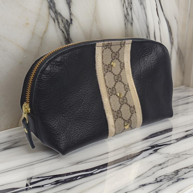 Clara Cosmetic Pouch In Leather | Upcycled GG