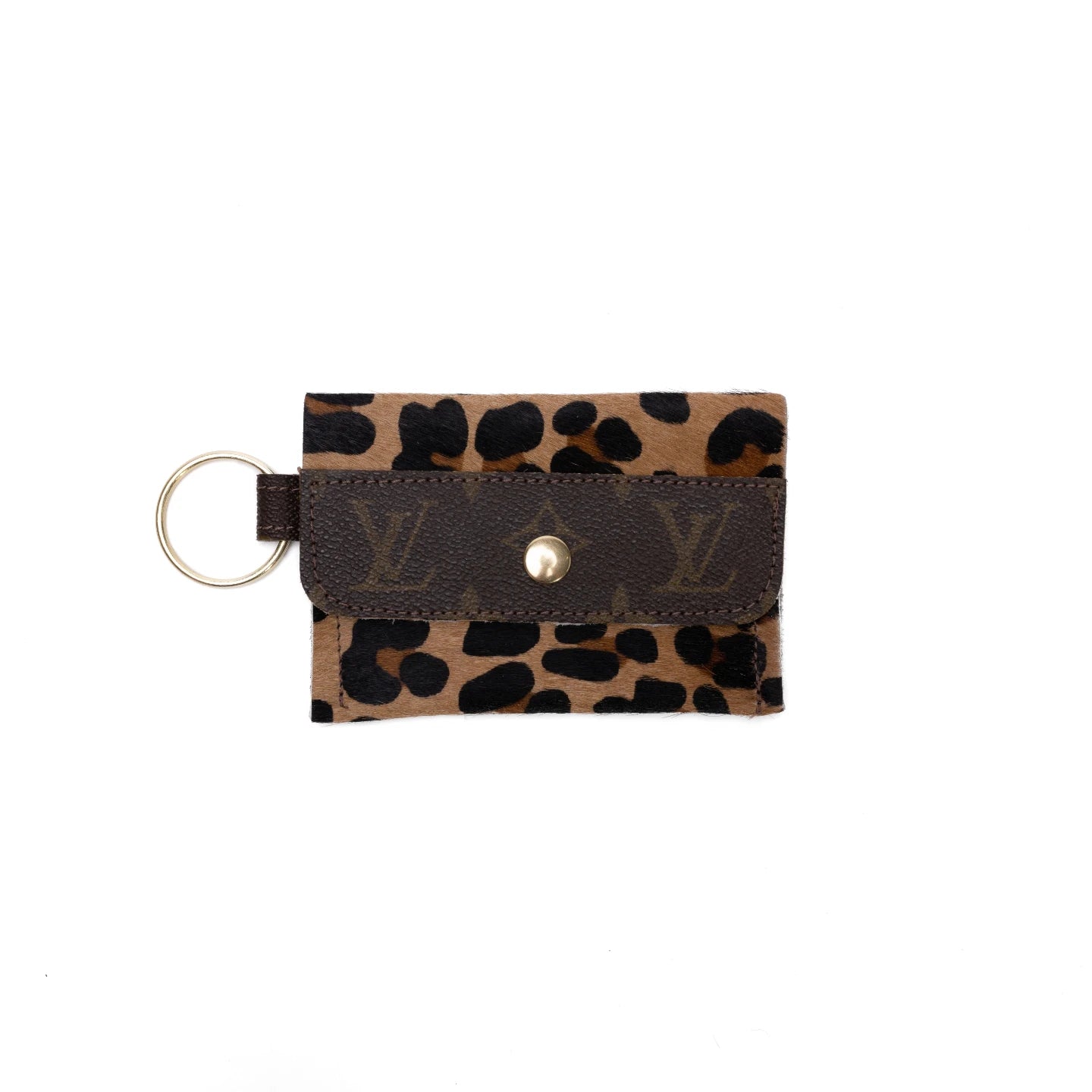 Leather wallet with cow print and upcycled Louis Vuitton